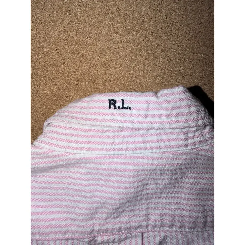 Ralph Lauren pink stripe button front long sleeve shirt embroider grasshoppers